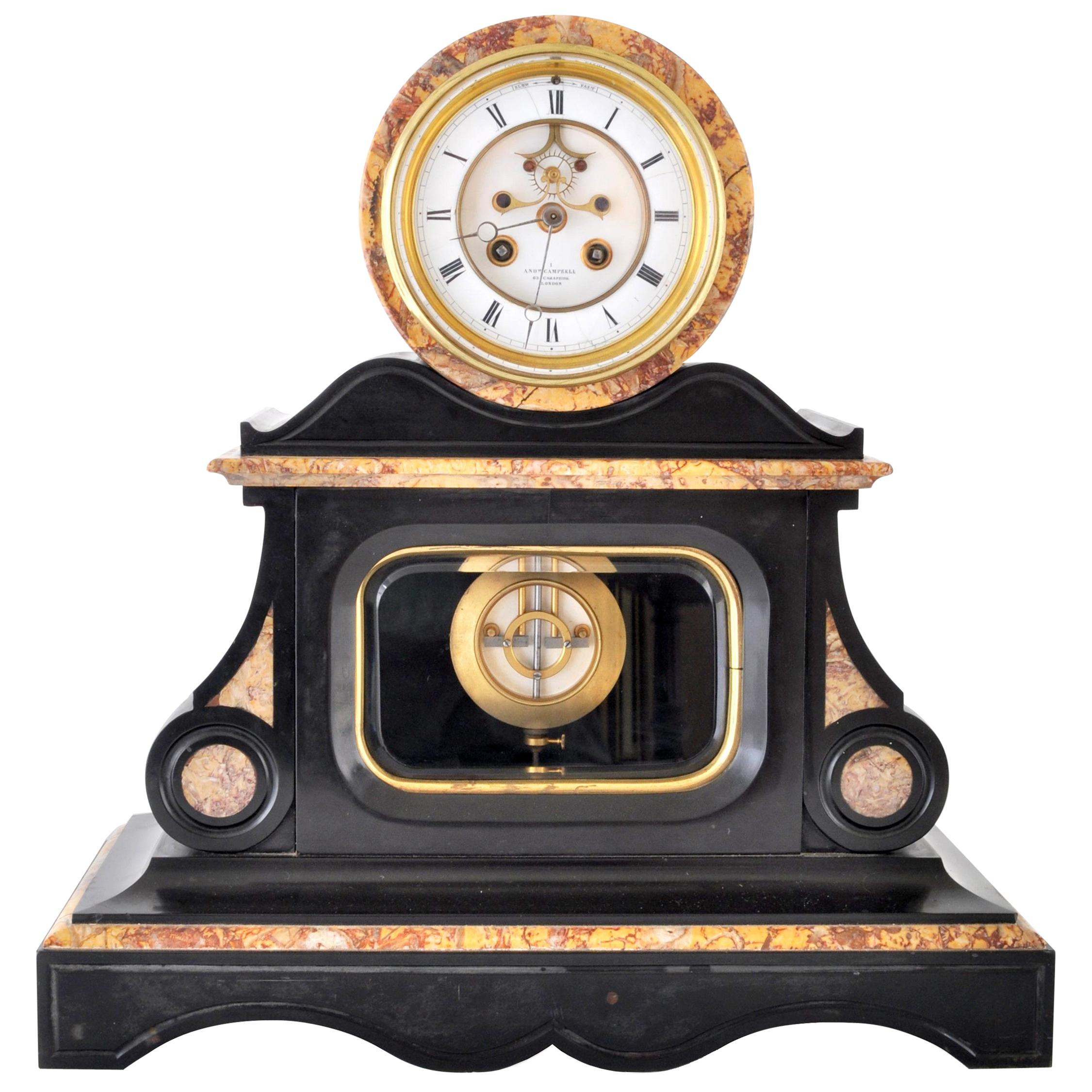 Antique 8-Day Marble and Slate Mantel Clock by Henri Marc of Paris, circa 1870