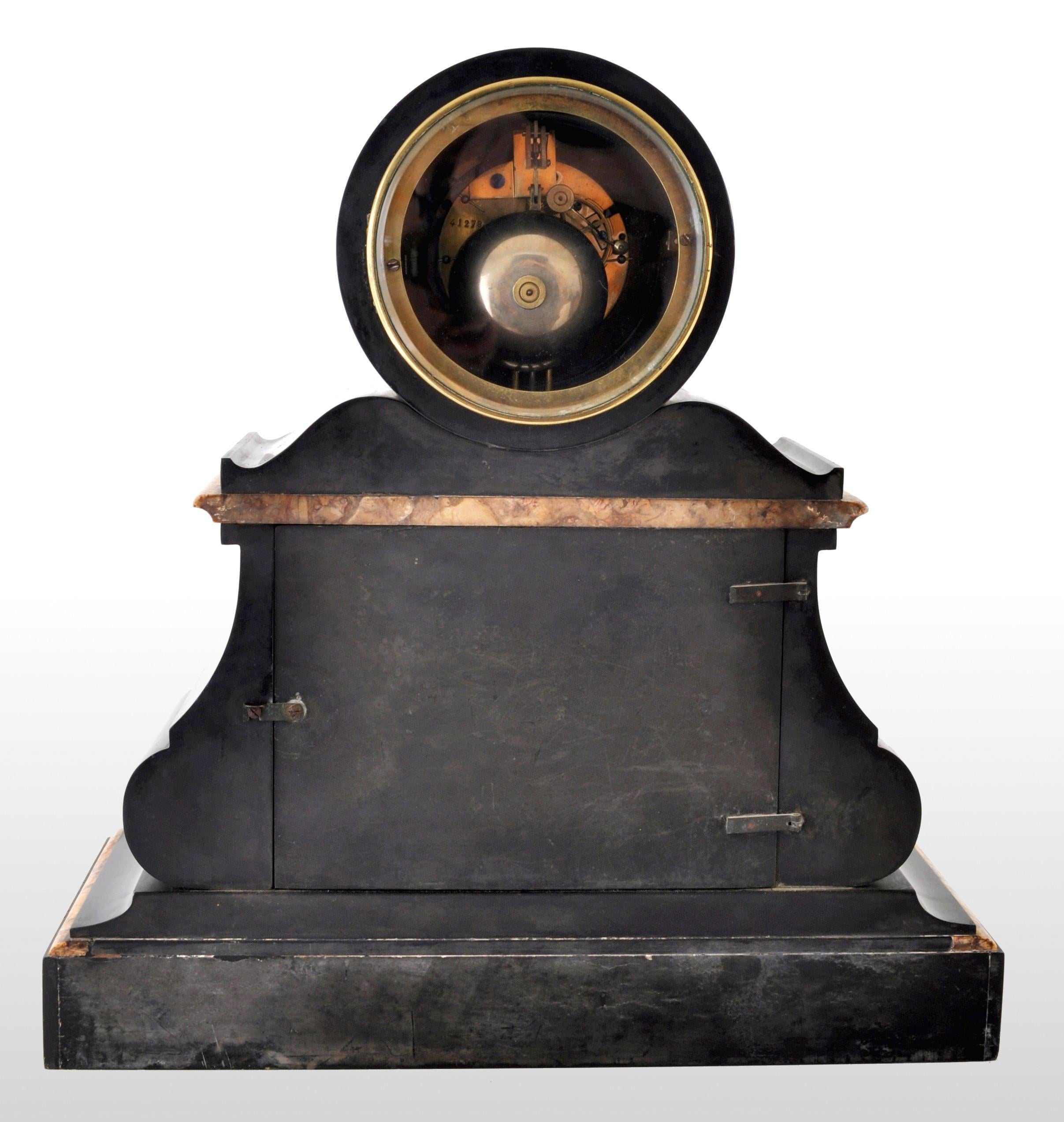 Late 19th Century Antique 8-Day Marble and Slate Mantel Clock by Henri Marc of Paris, circa 1870