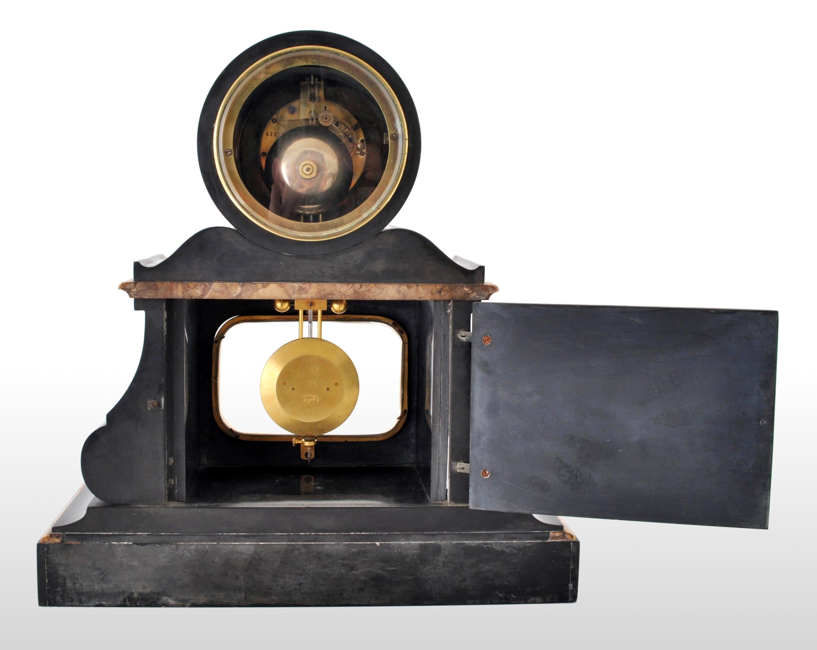 Antique 8-Day Marble and Slate Mantel Clock by Henri Marc of Paris, circa 1870 1