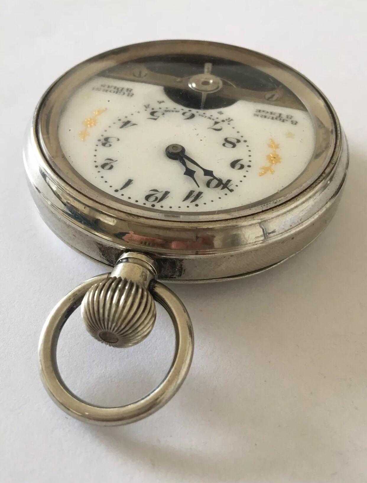 Antique 8 Day Swiss Made Hebdomas Nickel Pocket Watch.
This watch is working and ticking well. However, I cannot guarantee the time accuracy due to its age.