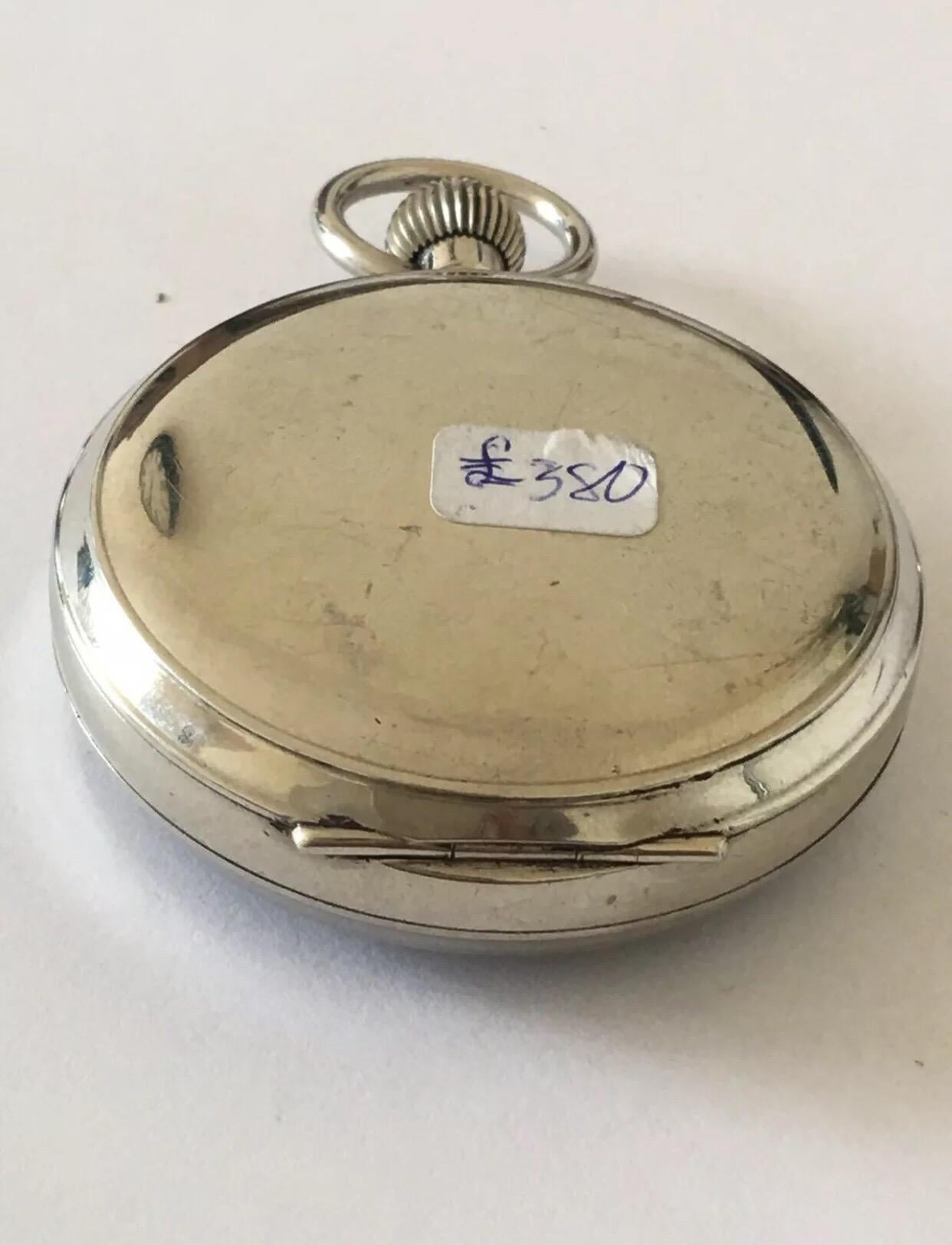 Antique 8 Day Swiss Made Hebdomas Nickel Pocket Watch In Good Condition For Sale In Carlisle, GB