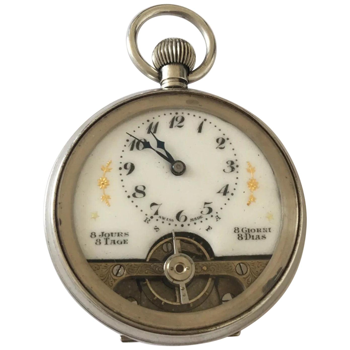 Hebdomas VINTAGE UNSIGNED HEBDOMAS POCKET WATCH 8 DAY EXPOSED BALANCE KEEPING TIME 