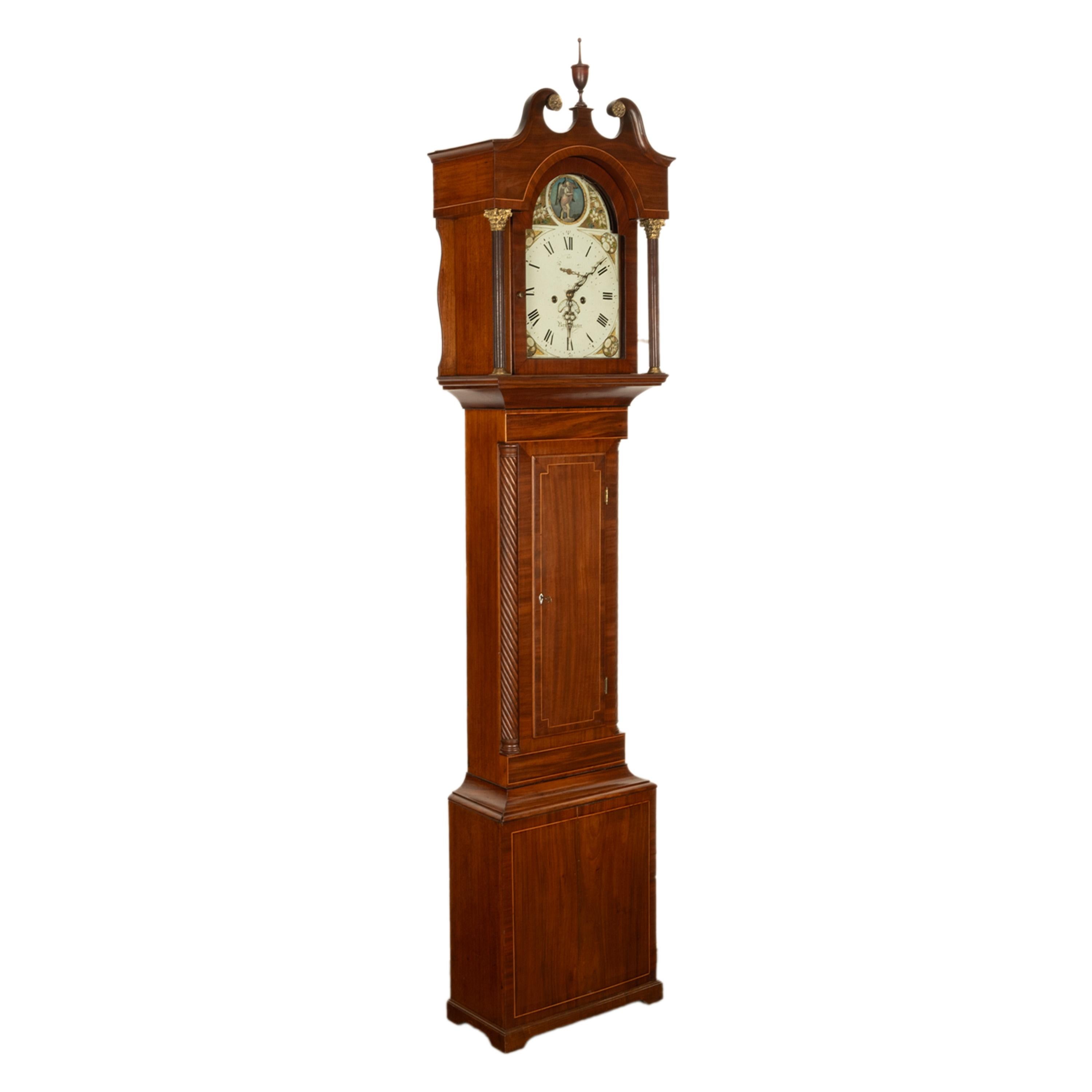 A fine antique Georgian Regency period tall case 8 day inlaid mahogany grandfather clock with a rocking figure of Old Father Time, by Andrew Rich of Bridgwater Somerset, circa 1820.

The clock is made of the finest figured flame mahogany & inlaid