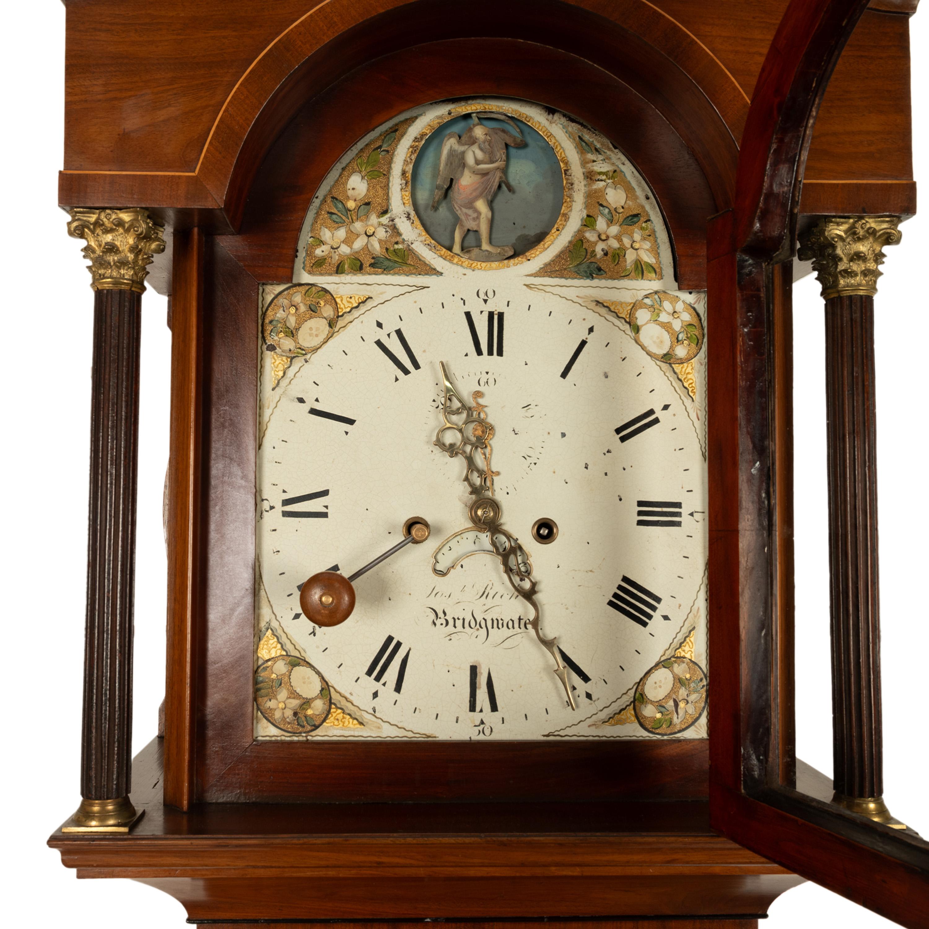 Mahogany Antique 8 Day Tall Case Grandfather Clock Automaton Andrew Rich Bridgewater 1820 For Sale