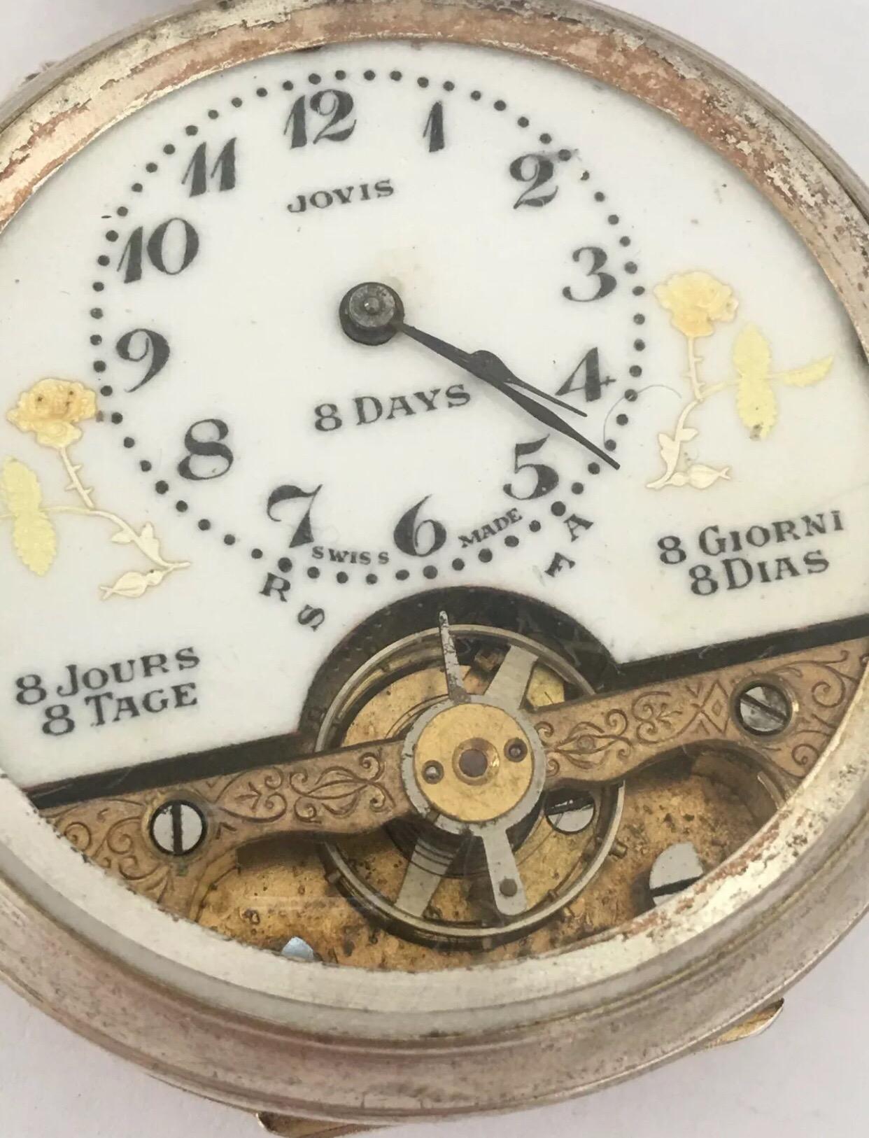 Antique 8 Days Jovis Swiss Made Pocket Watch For Sale 3