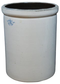 Antique 8 Gallon Robinson Ransbottom Stoneware Pottery Crock Blue Crown