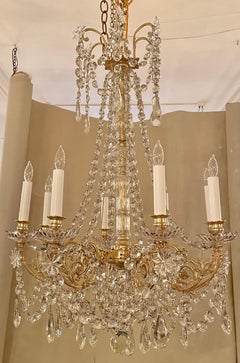 Antique 8-Light Bronze & Crystal Chandelier circa 1890's
