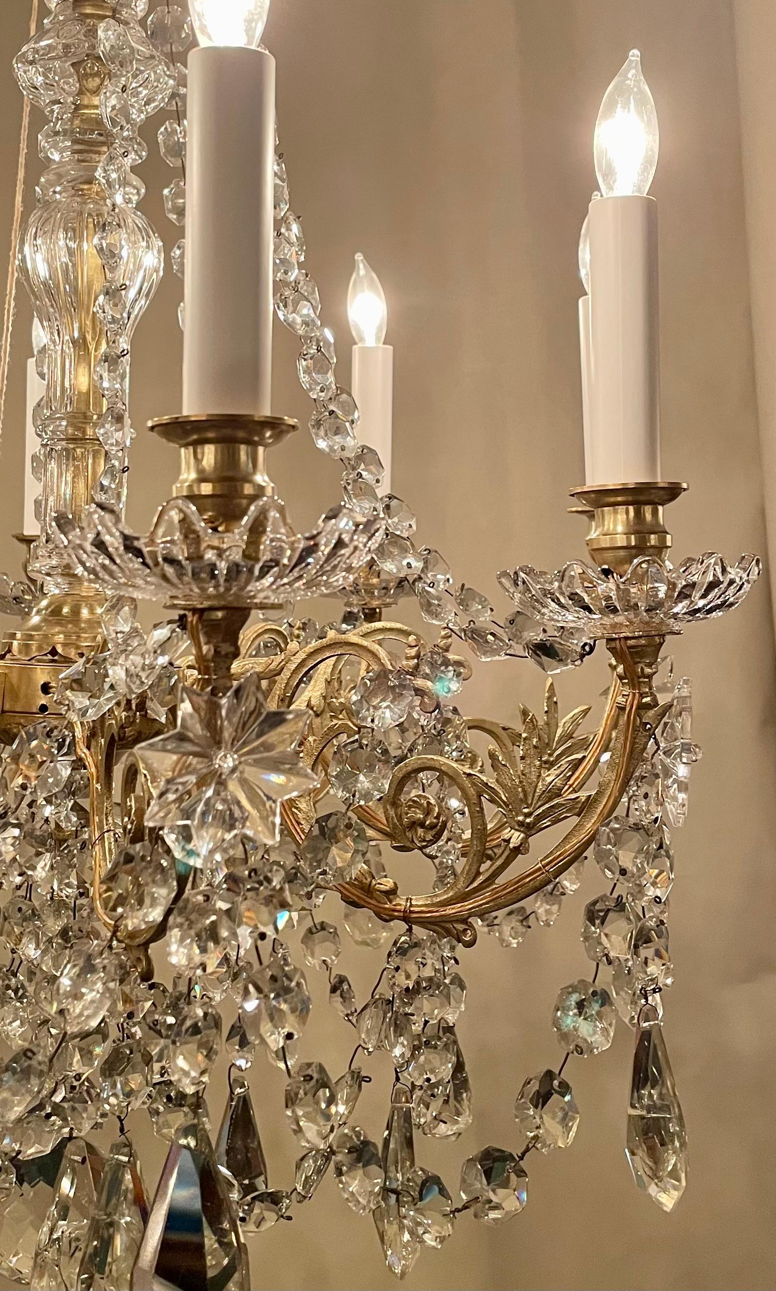 Antique 8-Light Bronze & Crystal Chandelier circa 1890's In Good Condition For Sale In New Orleans, LA