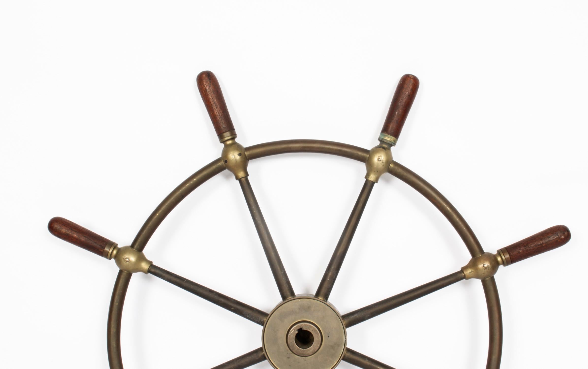 Antique 8-Spoke Brass & Walnut Ships Wheel Brown Bros Edinburgh 20th C 3