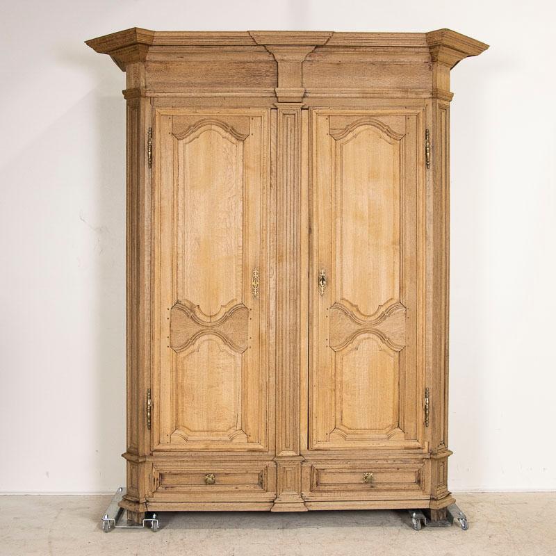 Antique Bleached Oak Armoire from France In Good Condition In Round Top, TX