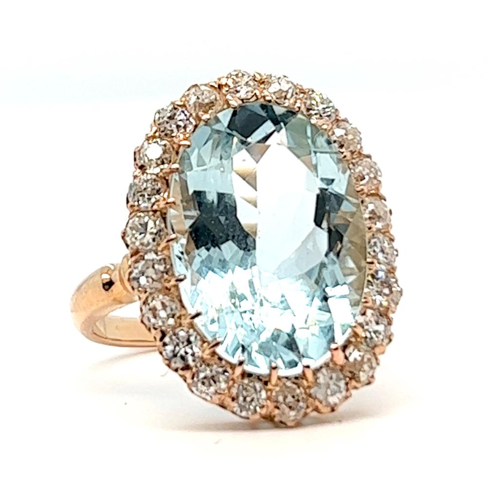 Late Victorian Antique 8.00 Carats Aquamarine Diamond 18 Karat Gold Cluster Ring