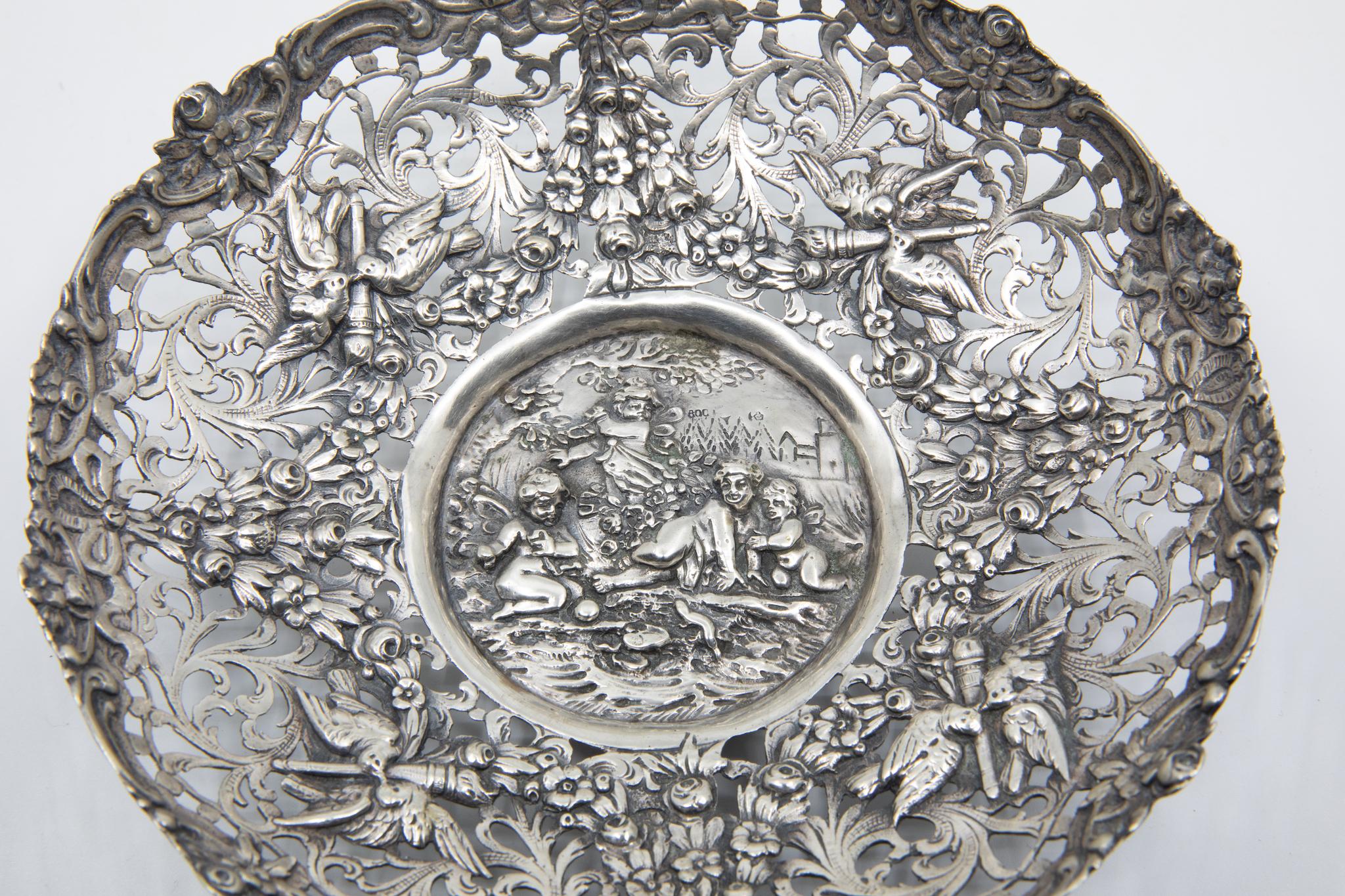 Antique 800 German Silver Repoussed Dish 1