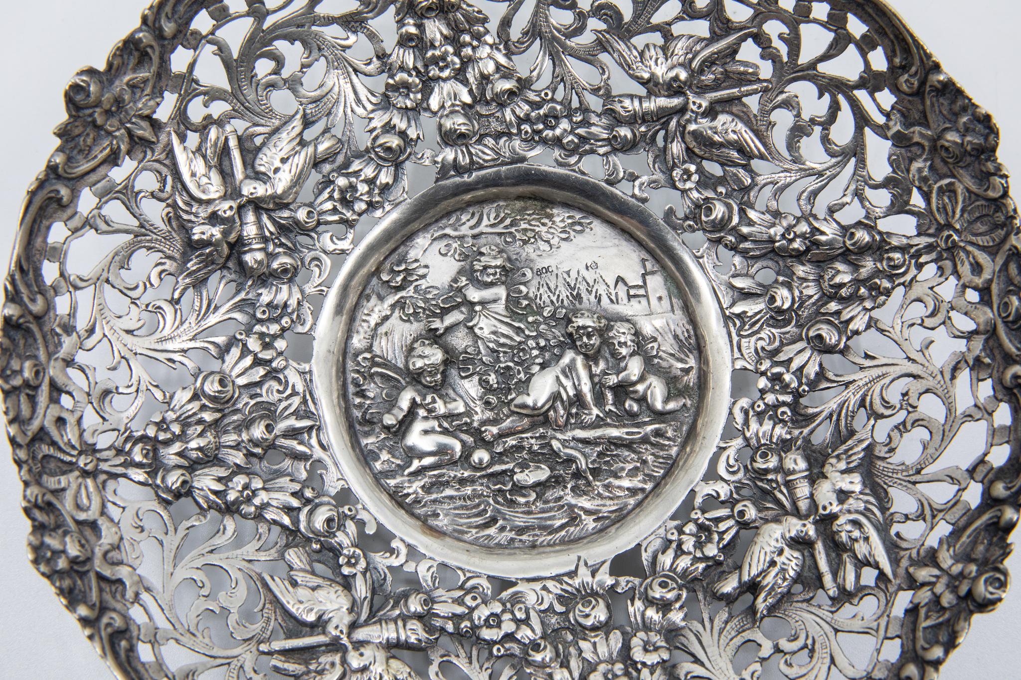 Antique 800 German Silver Repoussed Dish 2
