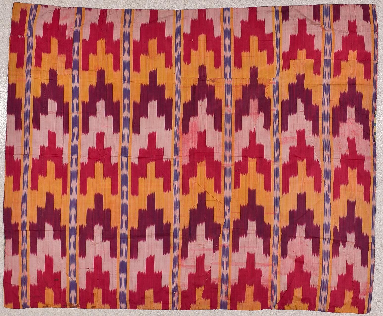 Rare antique Fergana Uzbekistn silk ikat, dubbed with other silk light blue ikat - There is a rich bibliography on these Turkmenistan textiles -
Hanging on the wall like a tapestry, usually -
I'm closing my activities !
B/107 .
      