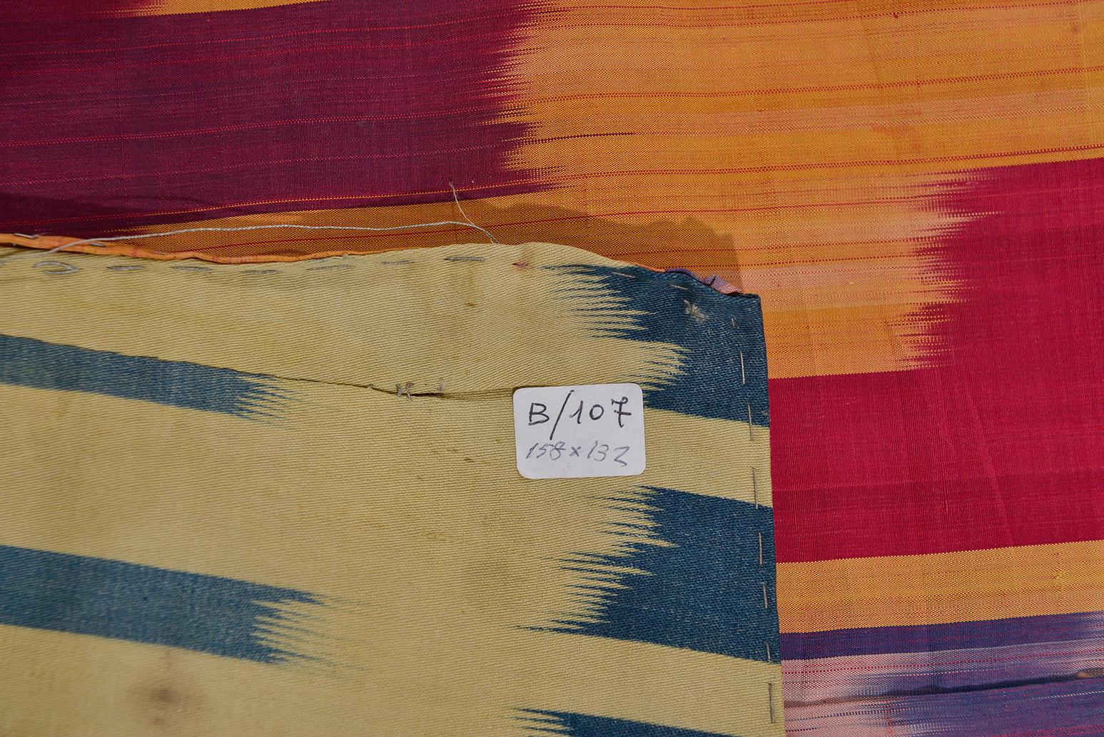 Hand-Woven Rare Antique Silk Ikat Fergana, Dubbed with Other Silk Ikat For Sale