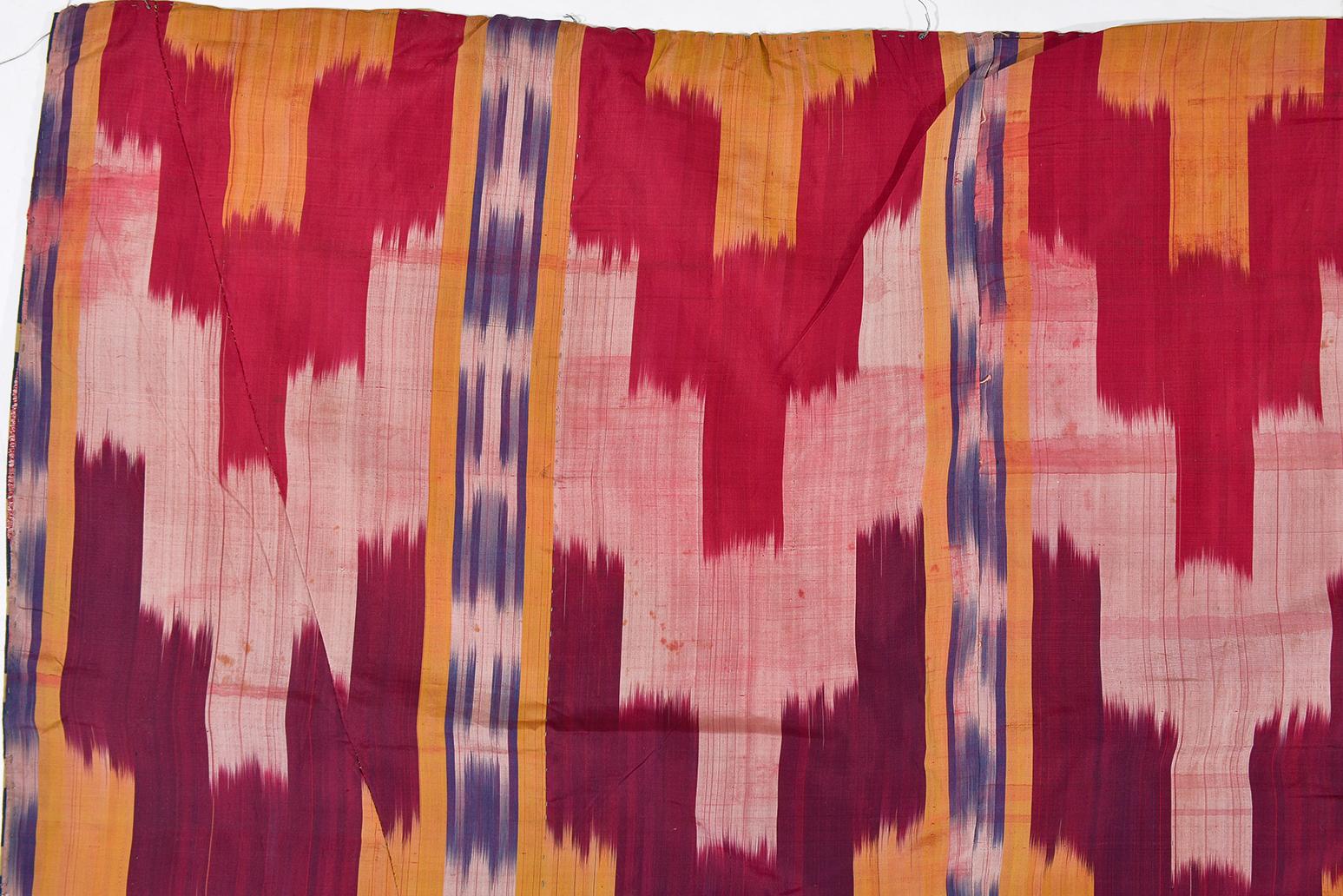 19th Century Rare Antique Silk Ikat Fergana, Dubbed with Other Silk Ikat For Sale