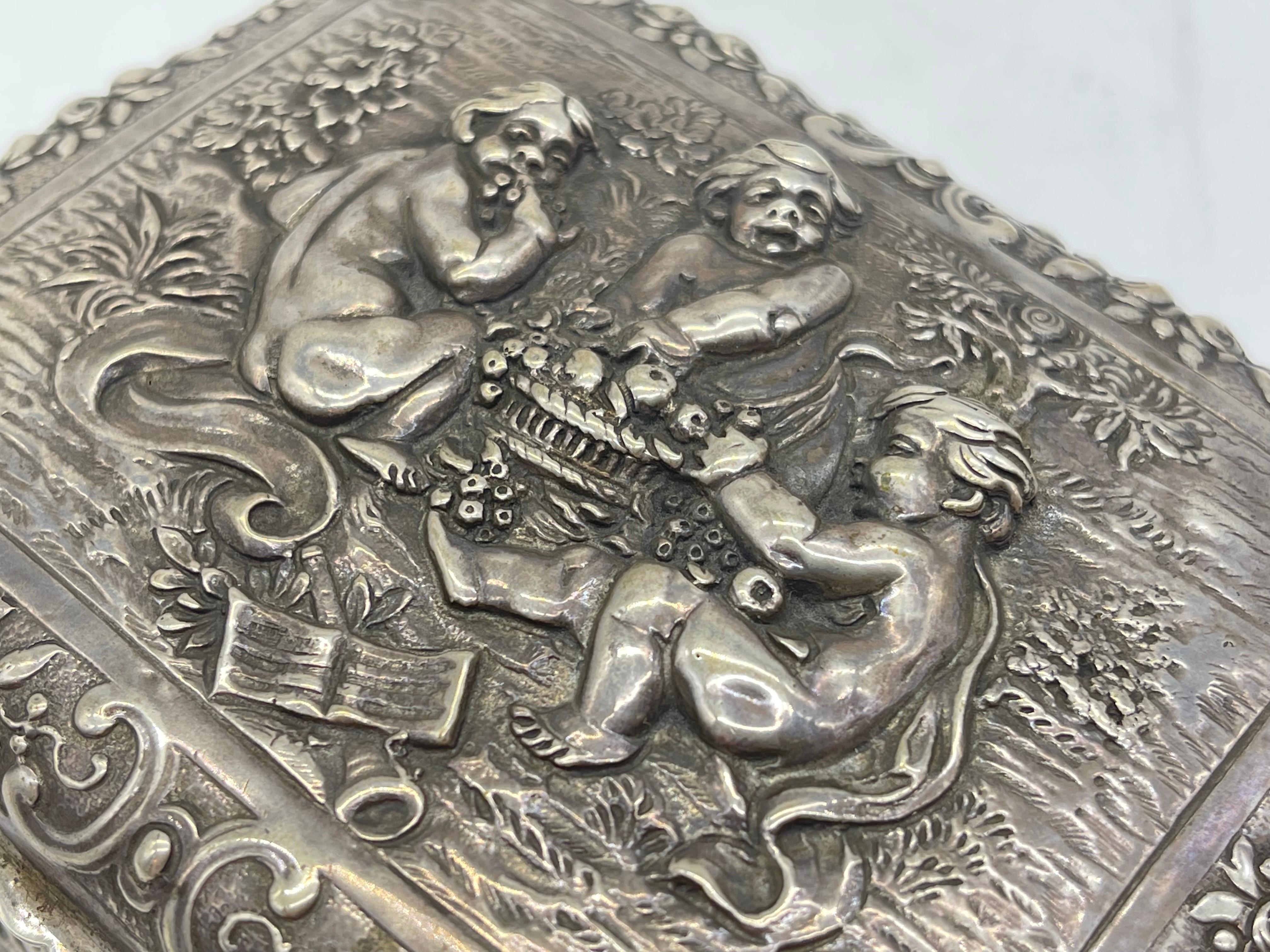 Antique 800 Silver Bonboniere Sugar- Lidded box Christoph Widmann Germany gilded For Sale 9