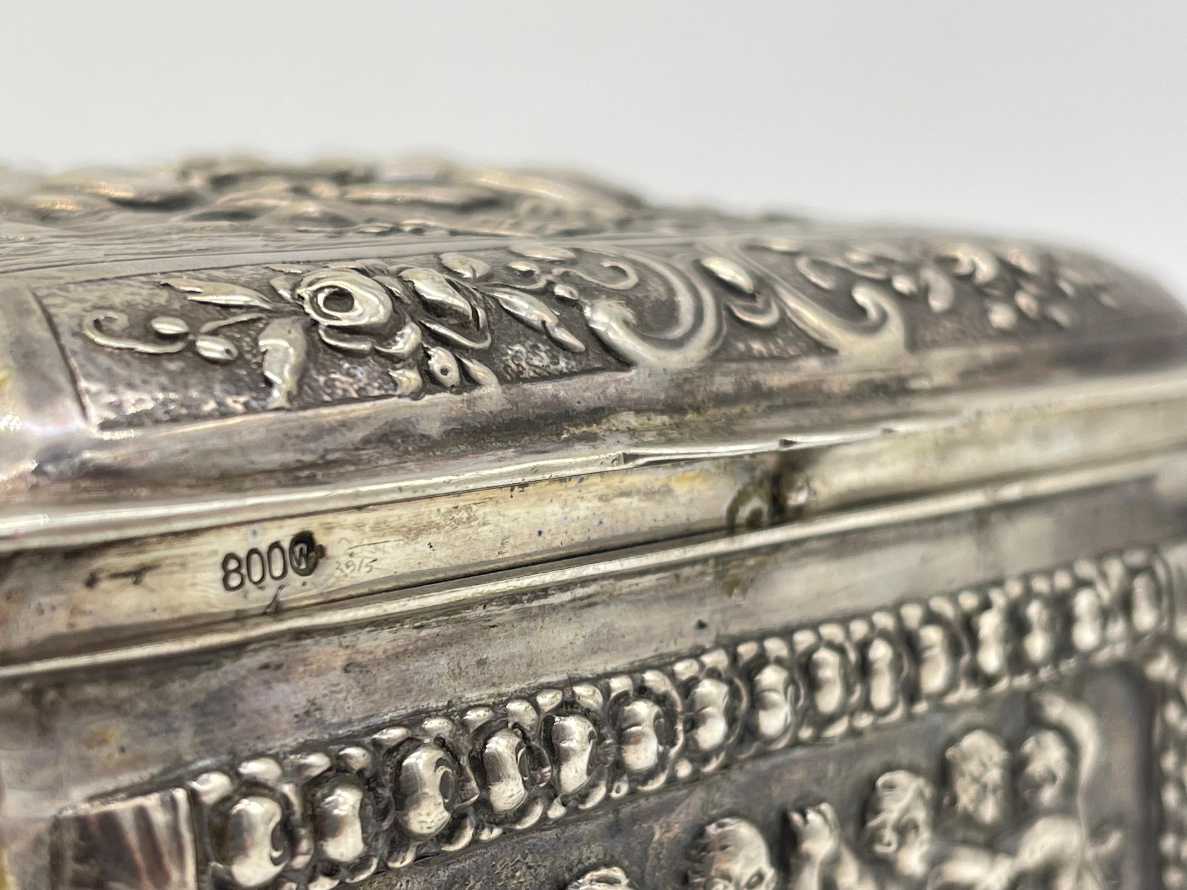 Antique 800 Silver Bonboniere Sugar- Lidded box Christoph Widmann Germany gilded For Sale 12