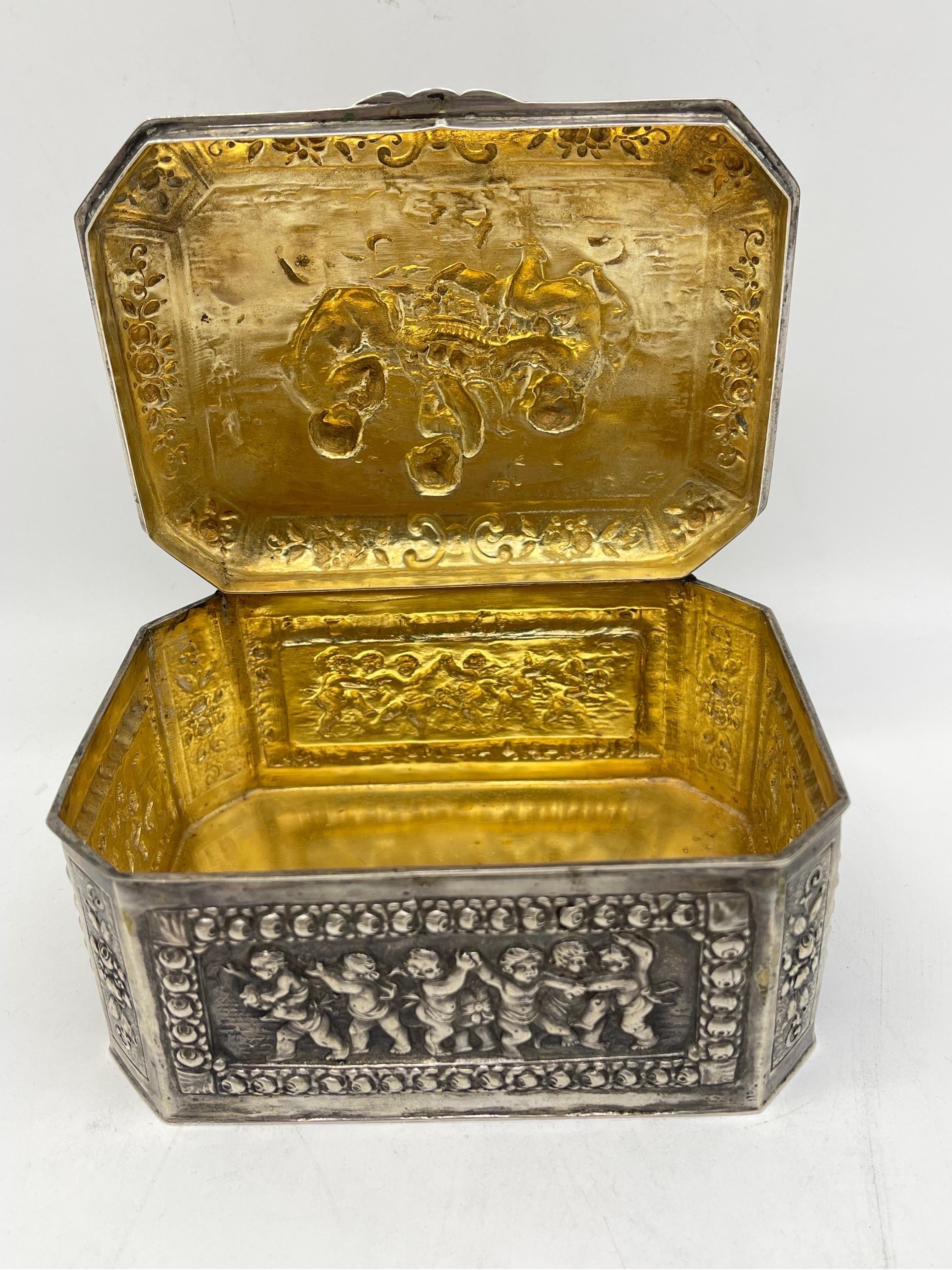 Antique 800 Silver Bonboniere Sugar- Lidded box Christoph Widmann Germany gilded For Sale 15