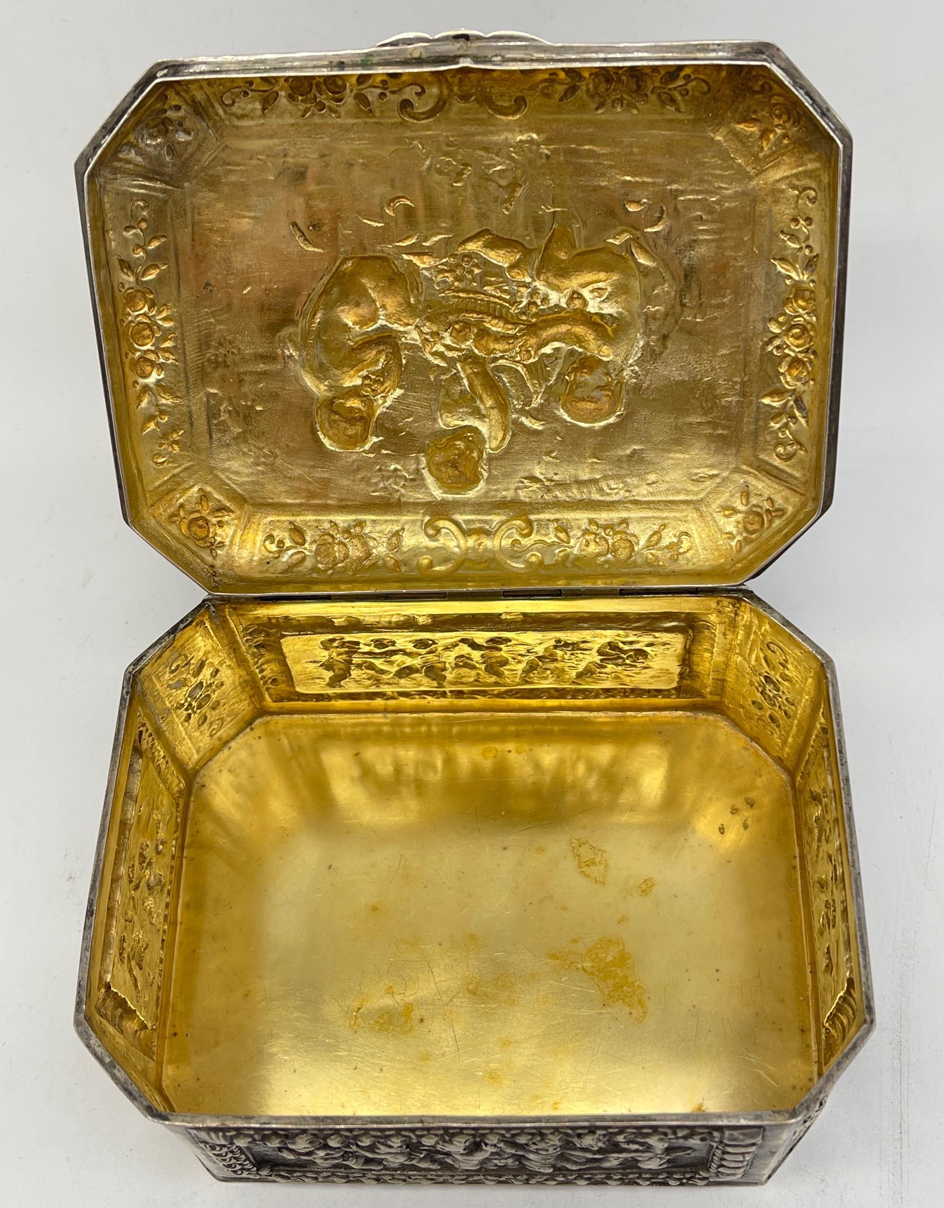 Antique 800 Silver Bonboniere Sugar- Lidded box Christoph Widmann Germany gilded For Sale 16