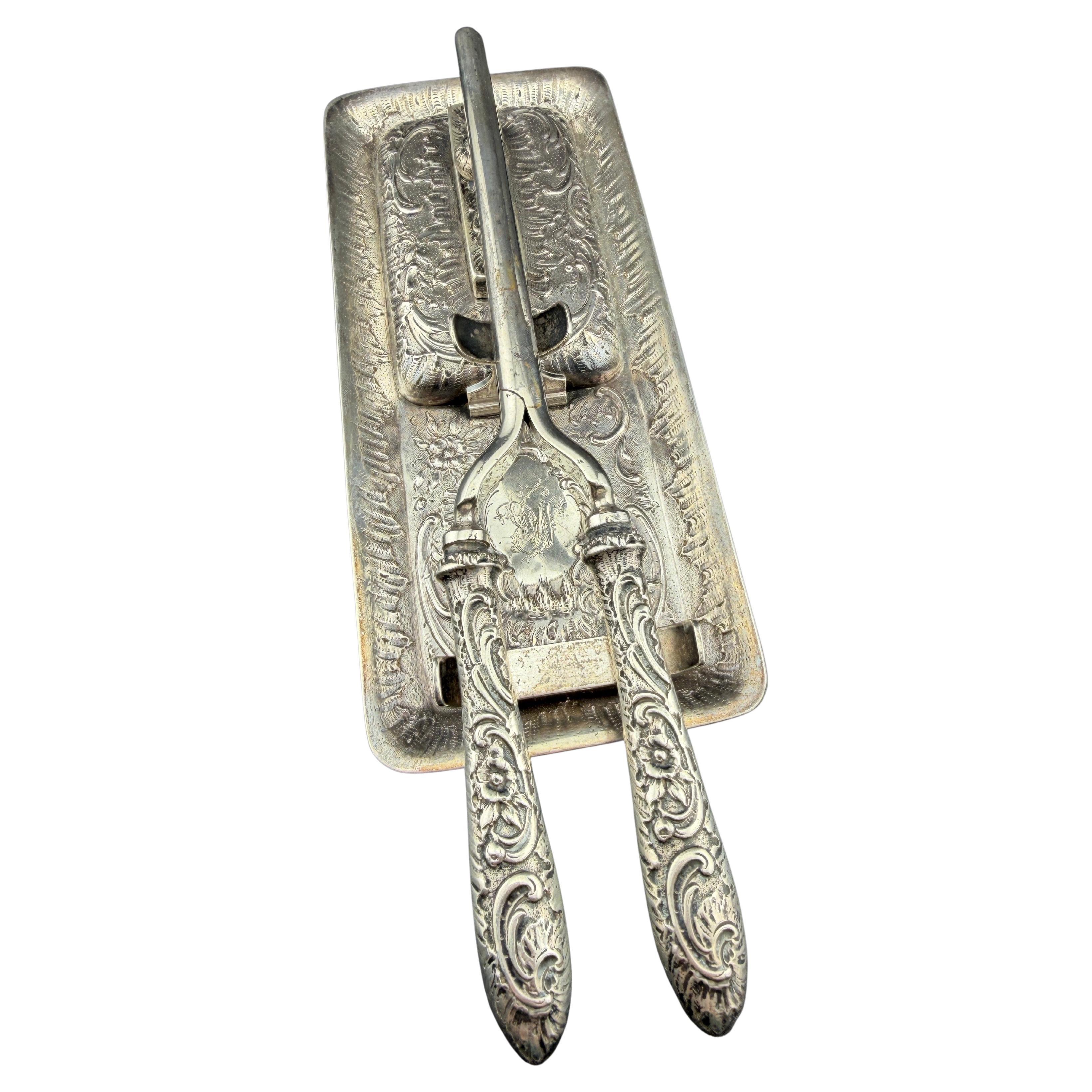 Antique 800 Silver Dresden Germany Hair Curling Iron in vendita