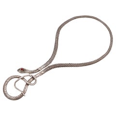 Antique 800 Silver Garnet and Diamond Snake Necklace