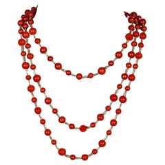 Collier antique en platine, diamant taillé en briolette de 8,00ct et corail