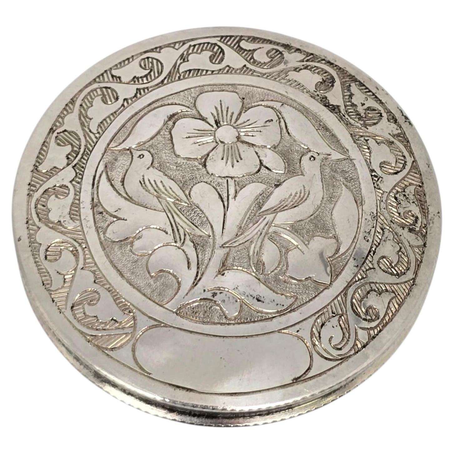 Antique 833 Silver Engraved Floral Compact #25011