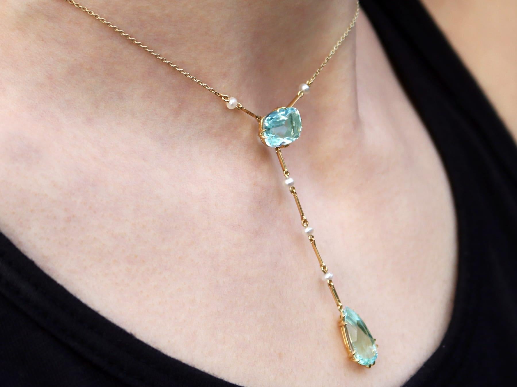 Antique 8.33 Carat Aquamarine and Seed Pearl 15 Carat Yellow Gold Necklace 8