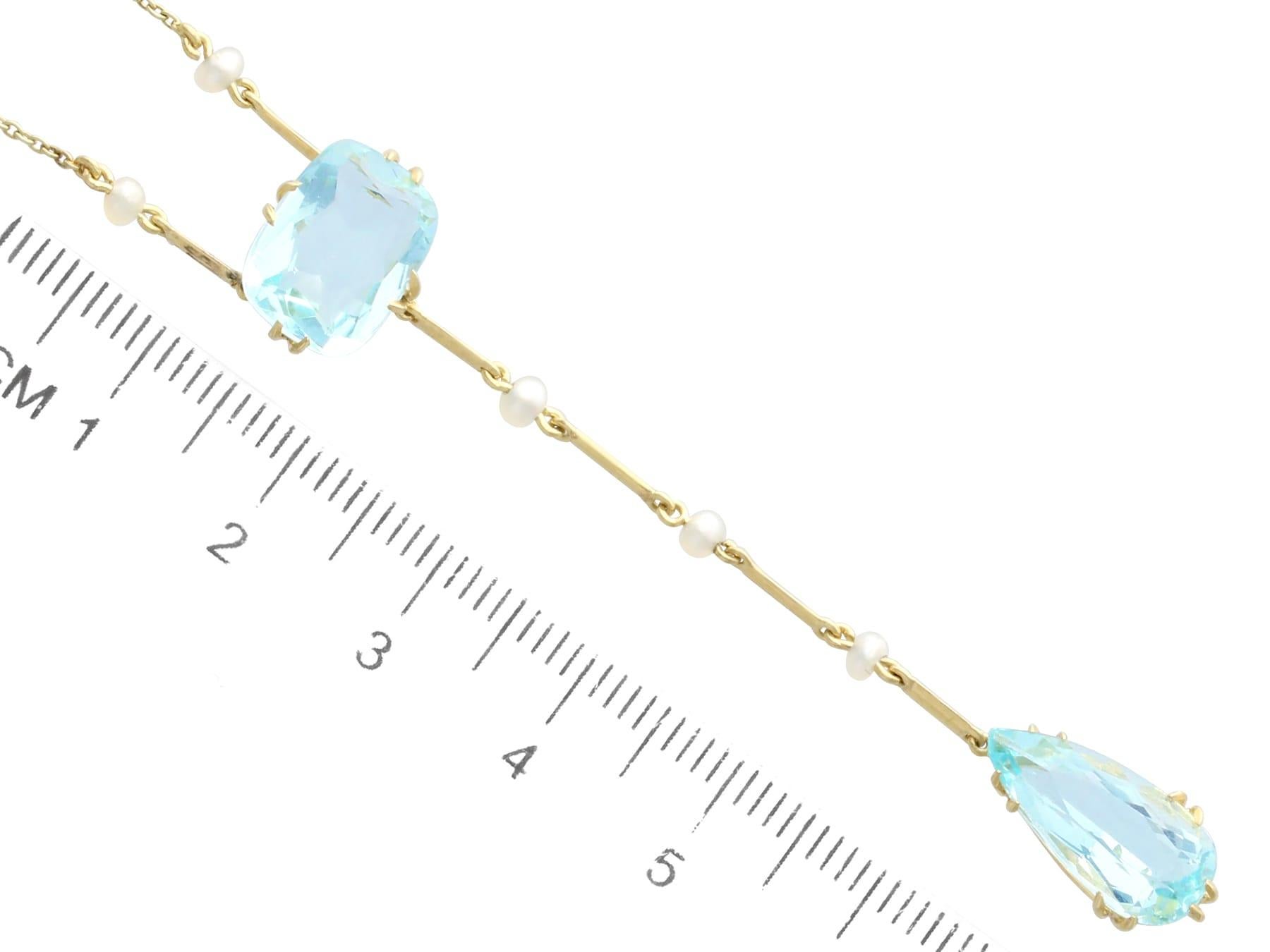 Women's or Men's Antique 8.33 Carat Aquamarine and Seed Pearl 15 Carat Yellow Gold Necklace
