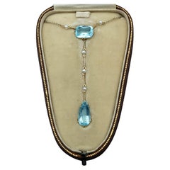 Antique 8.33 Carat Aquamarine and Seed Pearl 15 Carat Yellow Gold Necklace