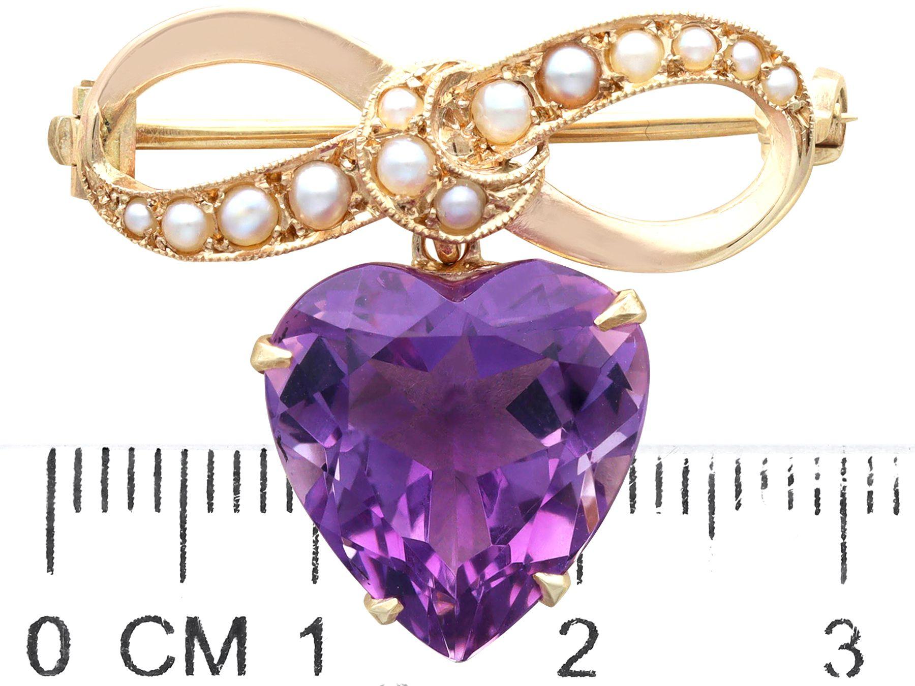 Antique 8.50 Carat Amethyst and Pearl 9 Carat Yellow Gold Lapel Brooch For Sale 1