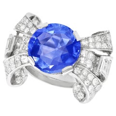 Antique 8.50 Carat Ceylon Sapphire and 1.95 Carat Diamond Platinum Cocktail Ring
