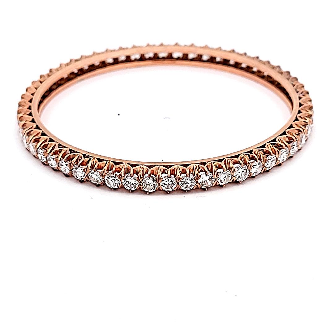 Antico bracciale in oro rosa con diamanti tondi brillanti F SI1 da 8,50 carati in vendita 1