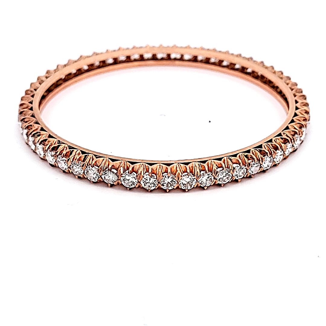 Antico bracciale in oro rosa con diamanti tondi brillanti F SI1 da 8,50 carati in vendita 3