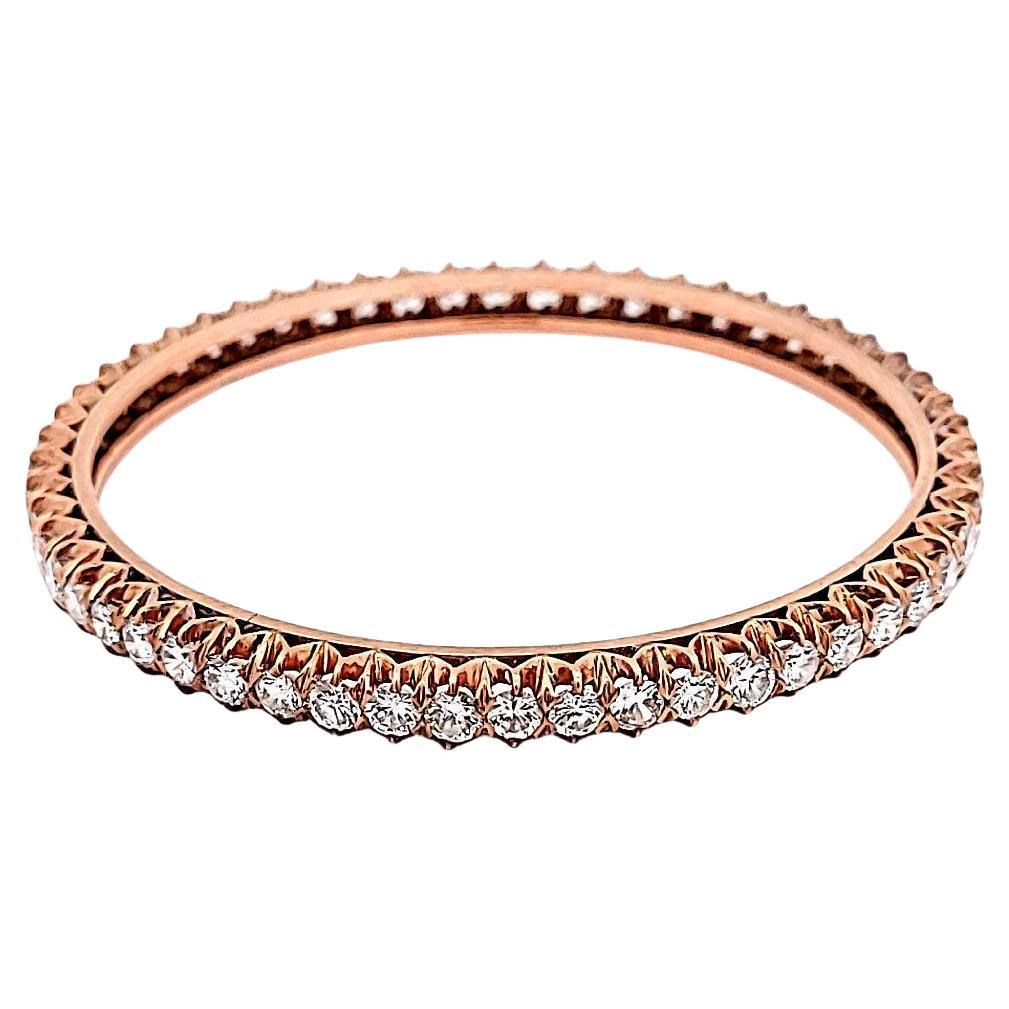 Antique 8.50 Carat Round Brilliant F SI1 Diamond Rose Gold Bangle Bracelet