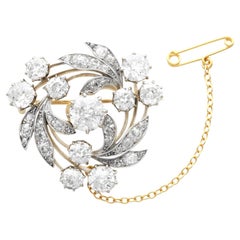 Antique 8.58 Carat Diamond and 12k Yellow Gold Sheath Swirl Brooch Circa 1880
