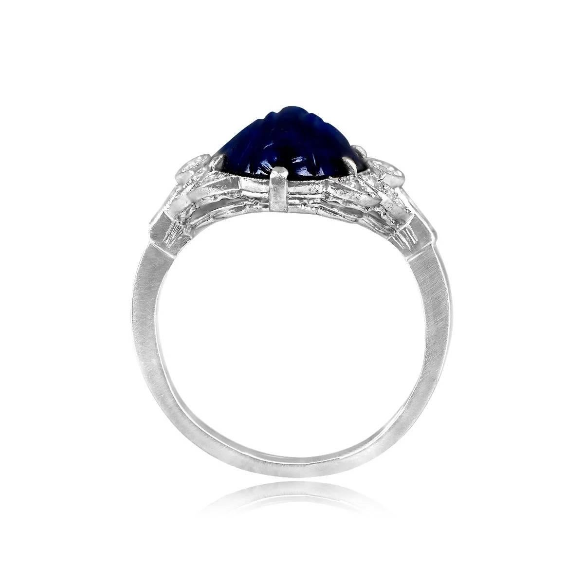 Antique 8.64ct Cabochon Cut Natural Burmese Sapphire Cocktail Ring, Platinum In Excellent Condition For Sale In New York, NY