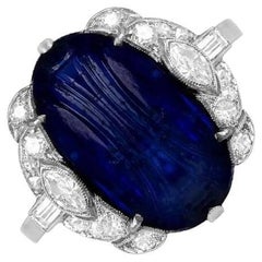 Antique 8.64ct Cabochon Cut Natural Burmese Sapphire Cocktail Ring, Platinum