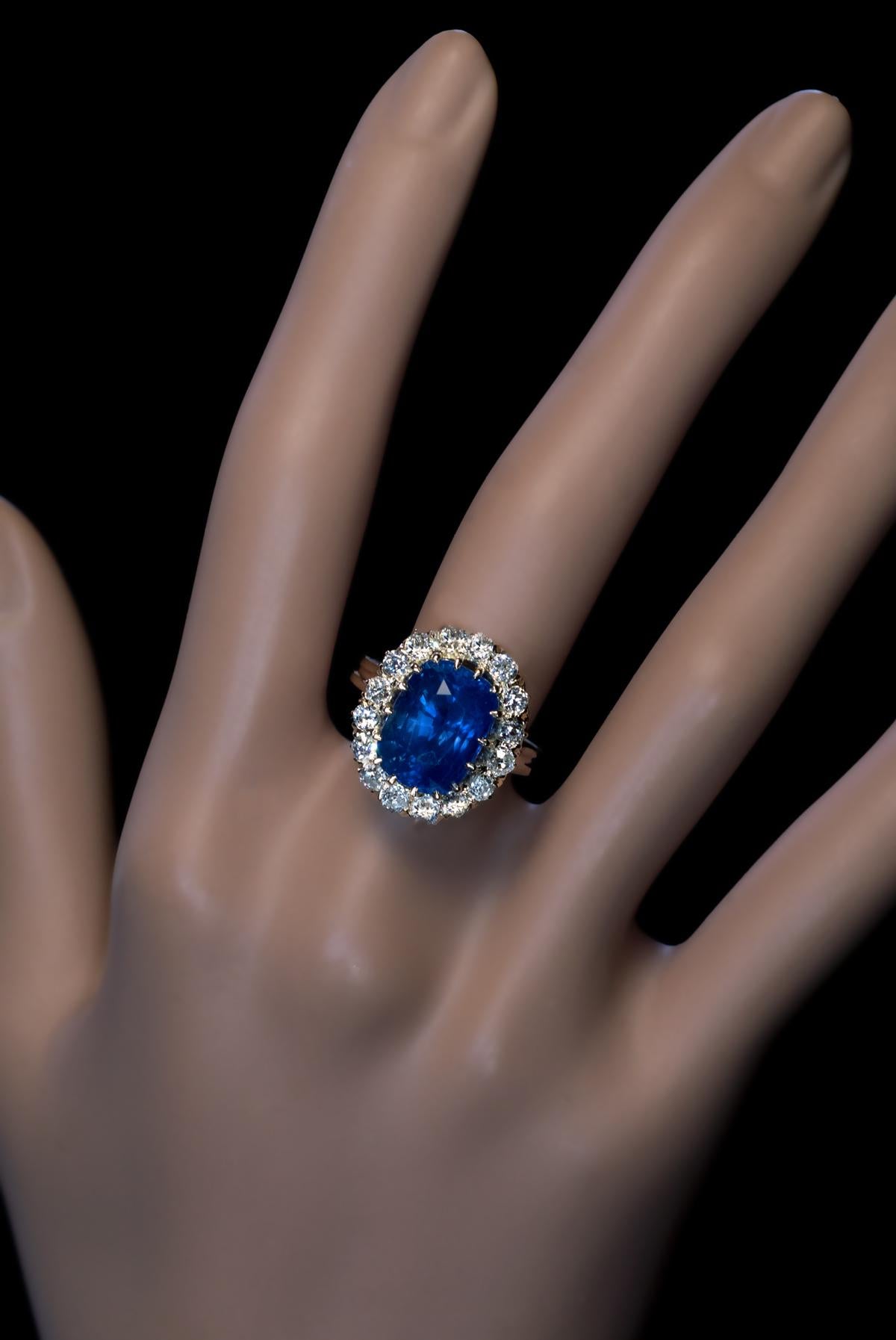 Victorian Antique 8.66 Carat Sapphire Diamond Engagement Cluster Ring