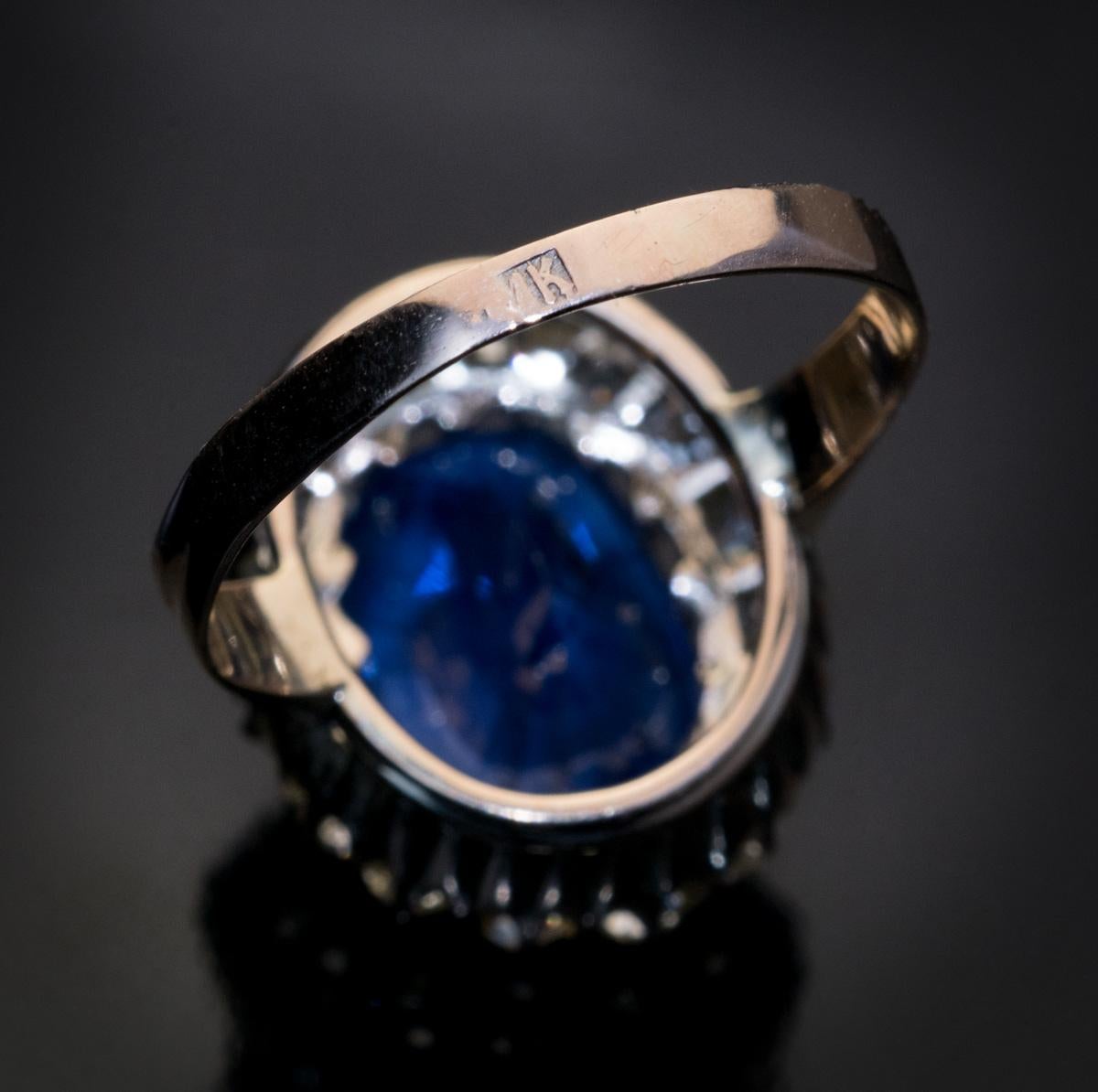 Women's Antique 8.66 Carat Sapphire Diamond Engagement Cluster Ring
