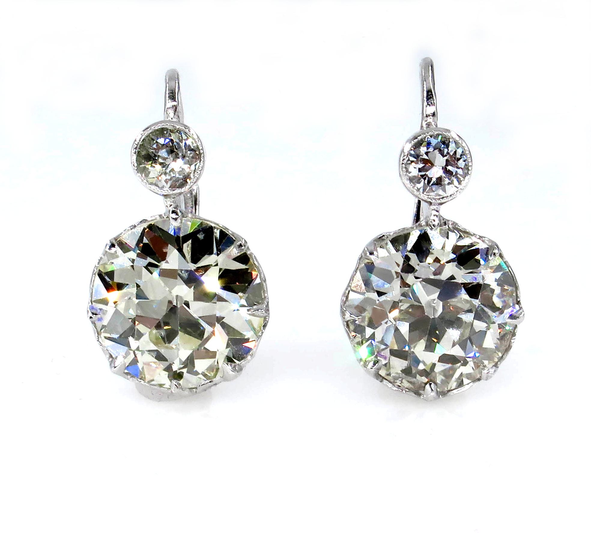 Antique 8.75 Carat Old European Cut Diamond Dormeuse Drop Earrings 3