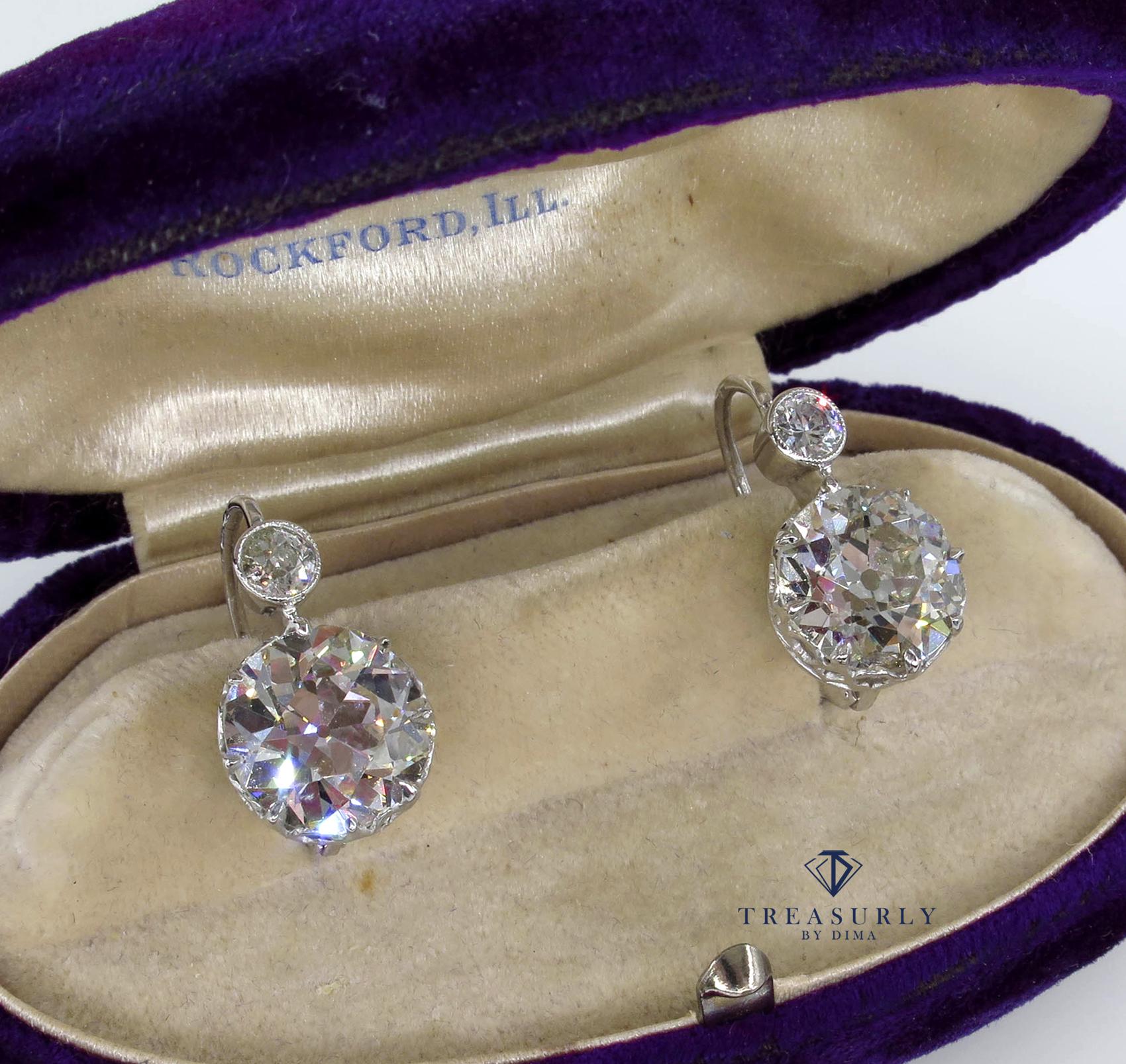 Antique 8.75 Carat Old European Cut Diamond Dormeuse Drop Earrings 9