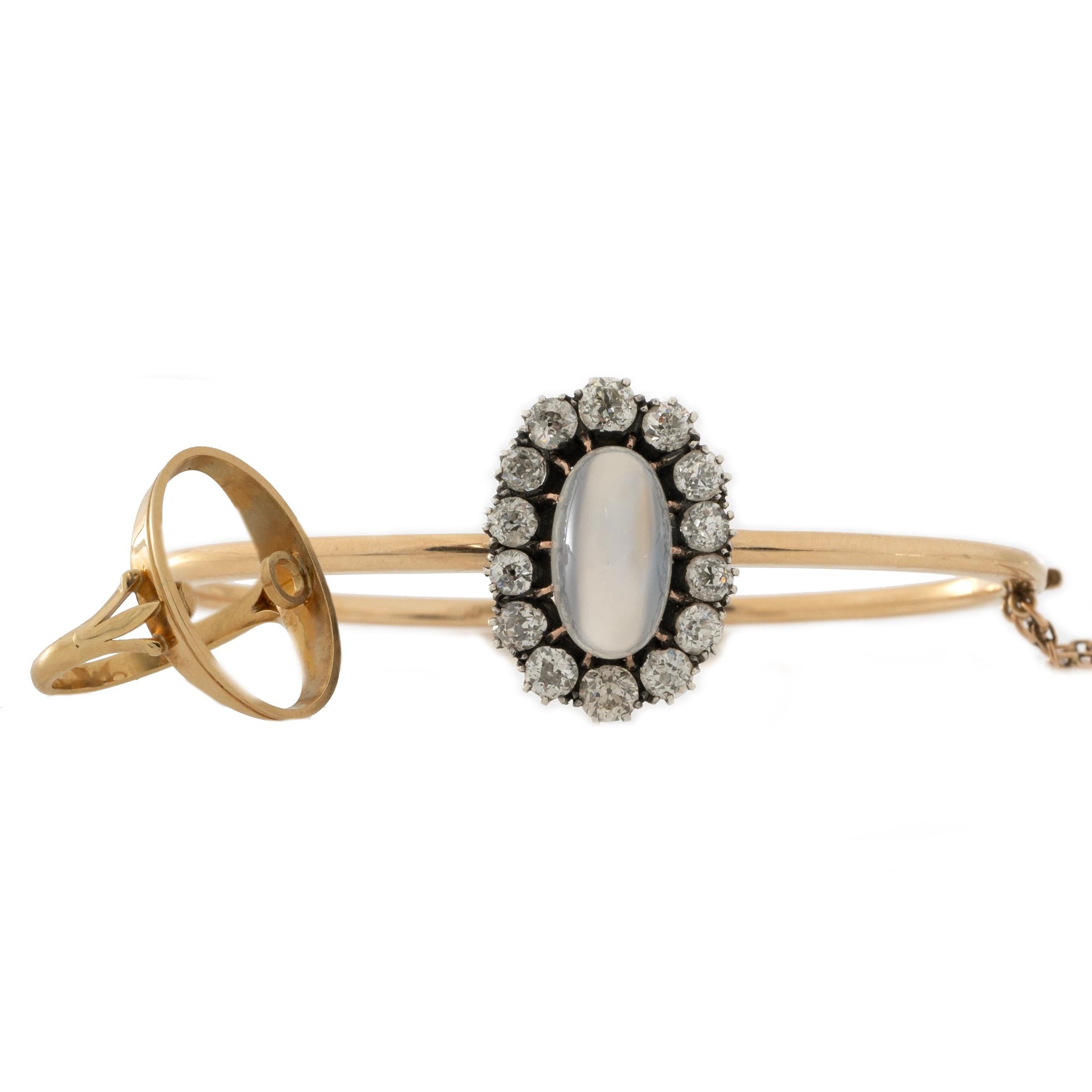 Antique 8.83ct Moonstone 3.50cttw Old European Cut Diamond Ring/Bracelet Combo In Excellent Condition For Sale In Carmel-by-the-Sea, CA
