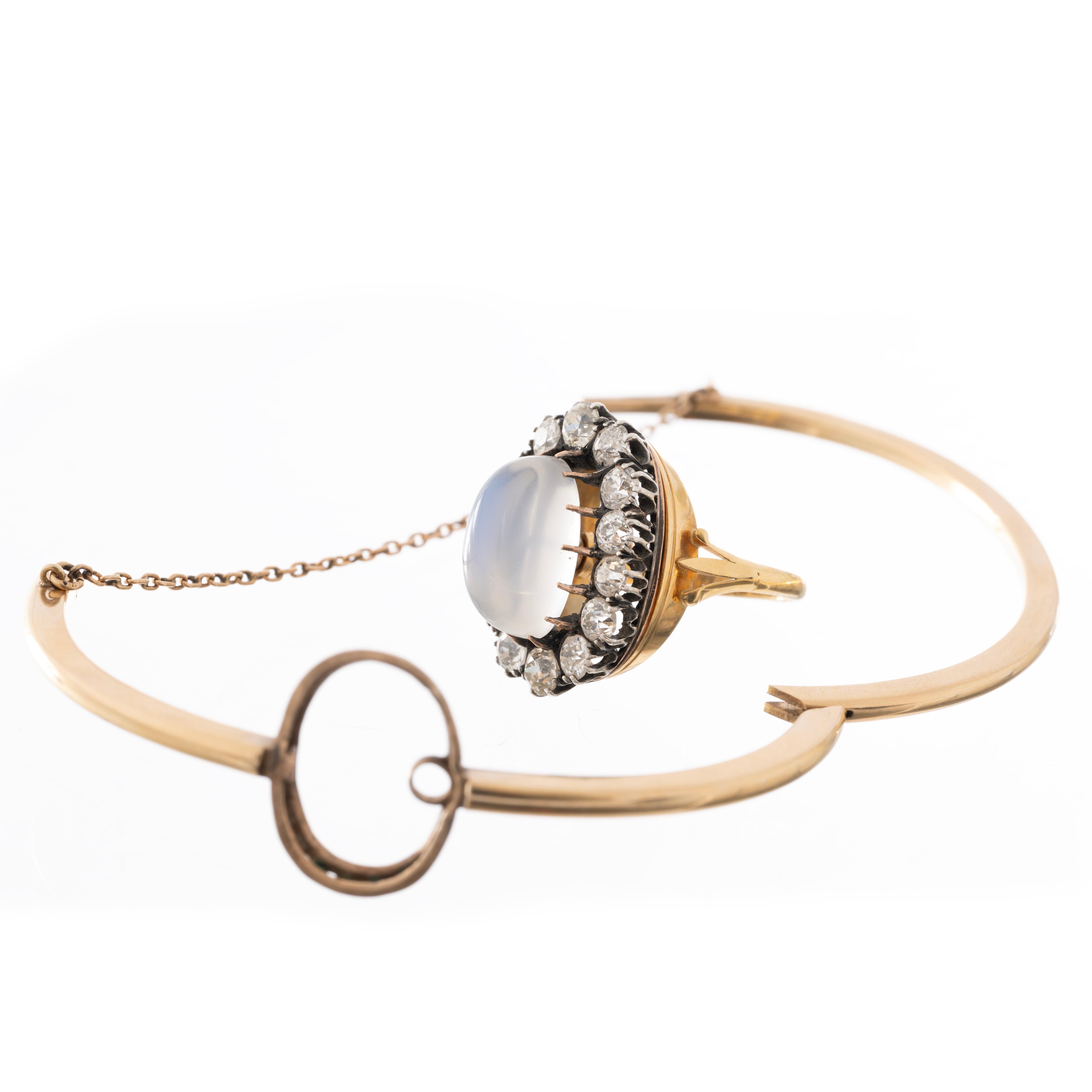 Women's or Men's Antique 8.83ct Moonstone 3.50cttw Old European Cut Diamond Ring/Bracelet Combo For Sale