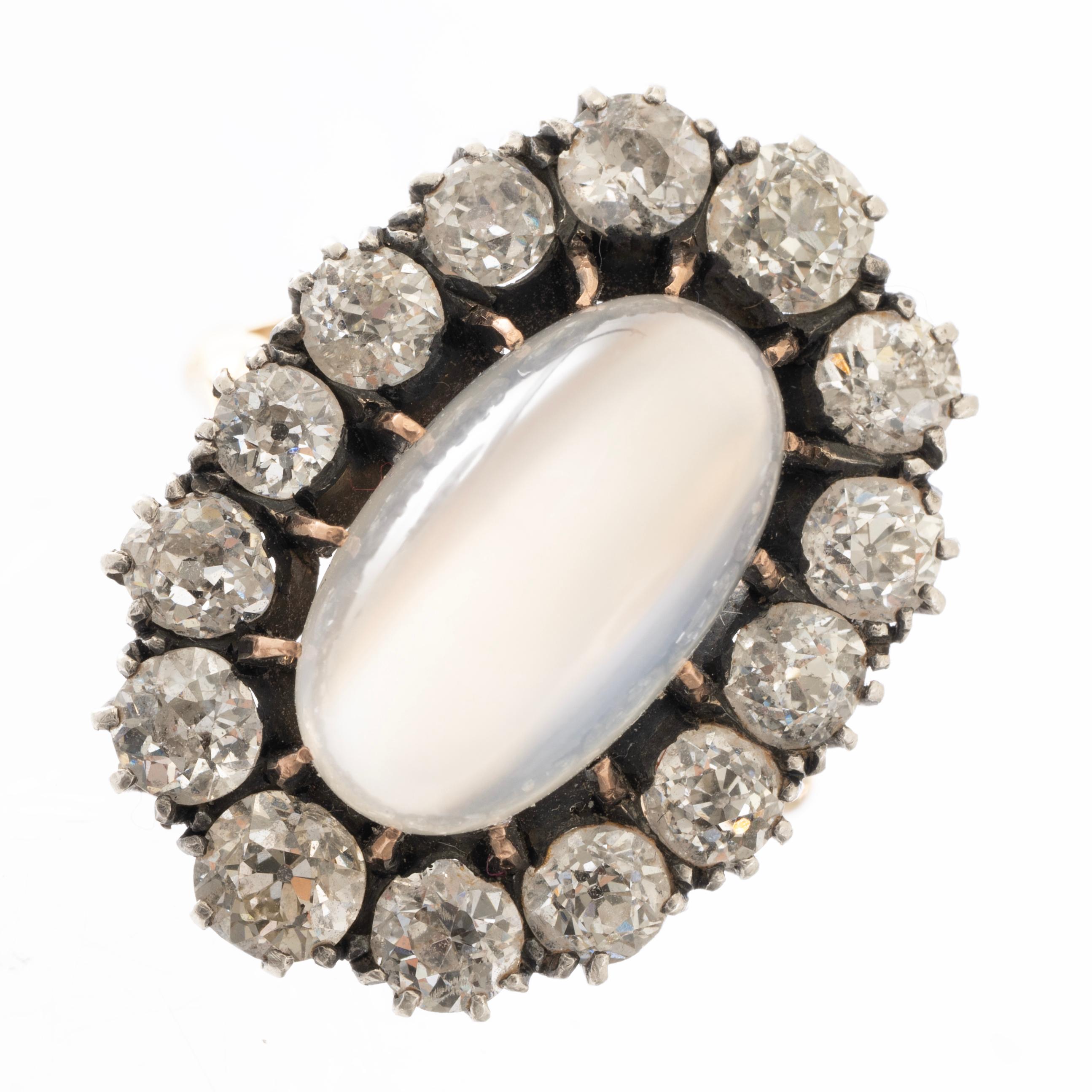 Antique 8.83ct Moonstone 3.50cttw Old European Cut Diamond Ring/Bracelet Combo For Sale 1