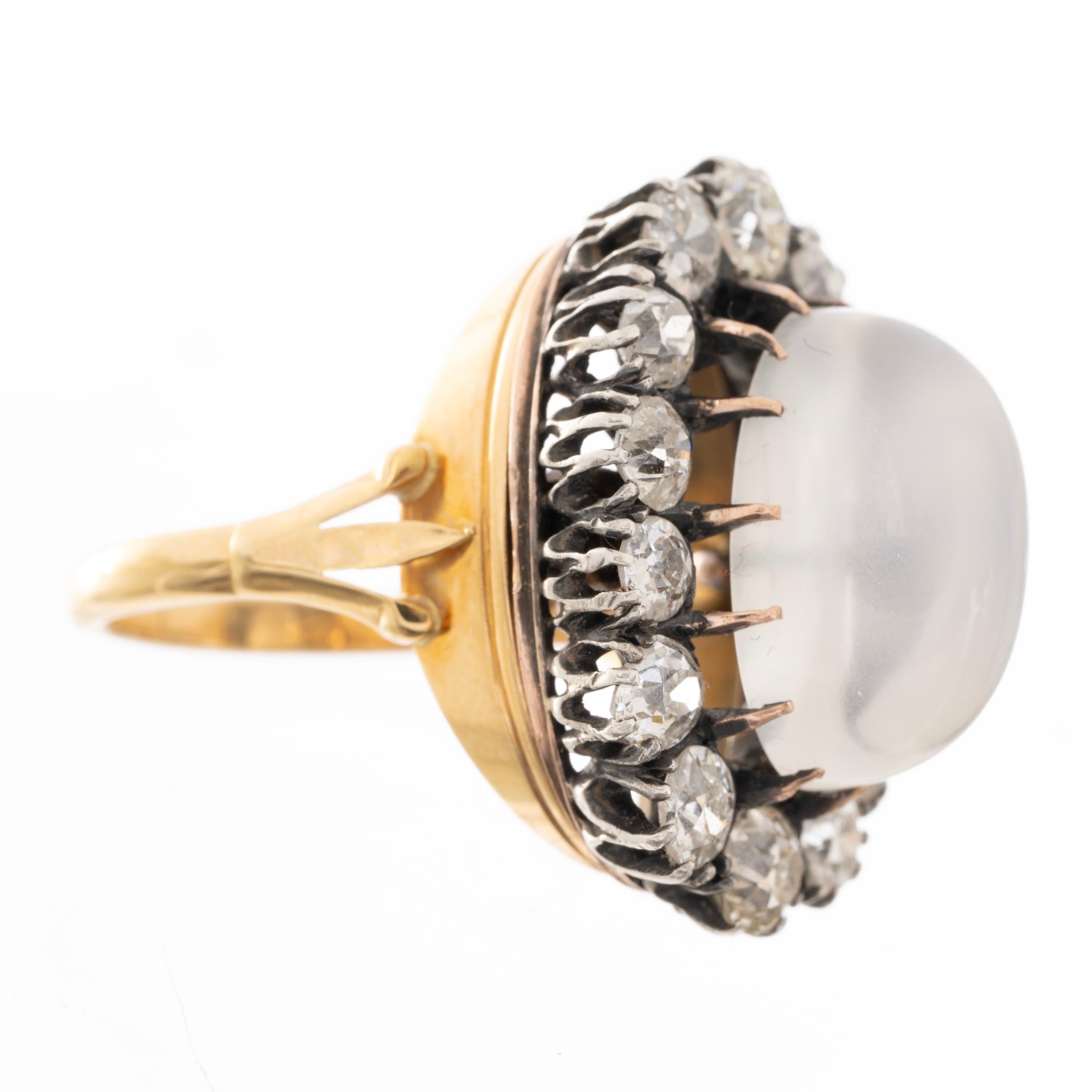 Antique 8.83ct Moonstone 3.50cttw Old European Cut Diamond Ring/Bracelet Combo For Sale 2