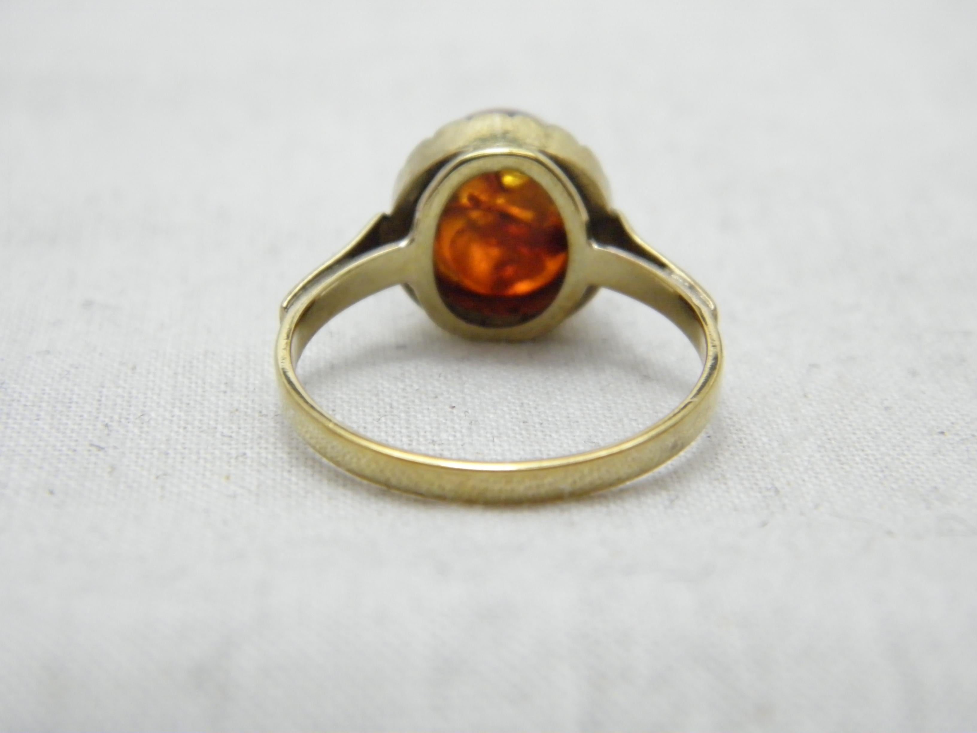 Antique 8ct Gold Baltic Amber Poison Ring Art Deco c1920 333 Purity For Sale 2