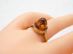 Antique 8ct Gold Baltic Amber Poison Ring Art Deco c1920 333 Purity
