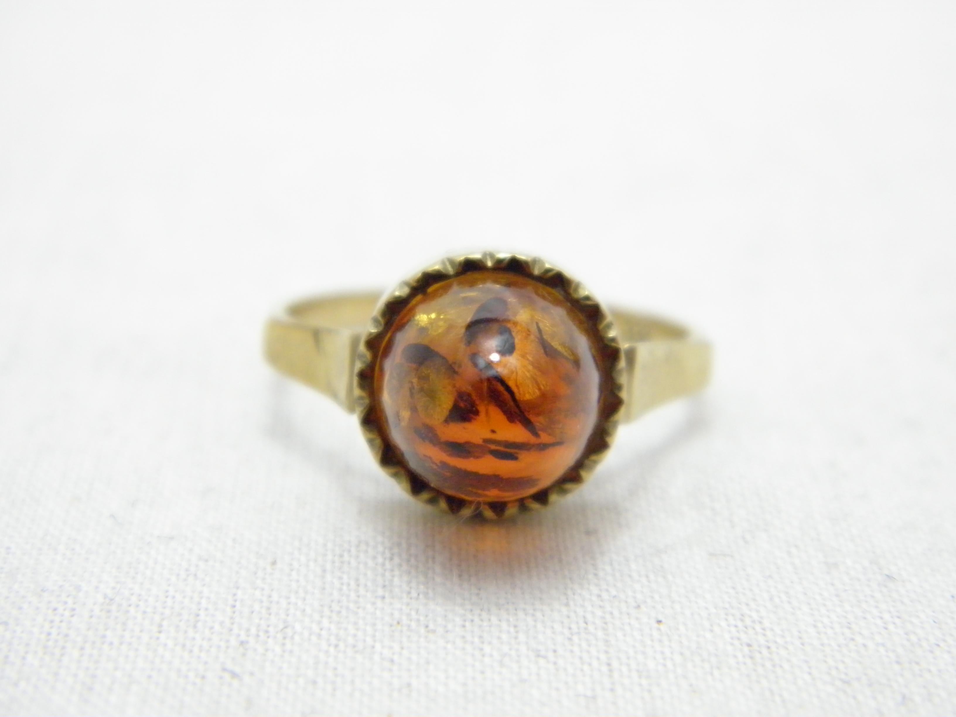Cabochon Antique 8ct Gold Baltic Amber Poison Ring Art Deco c1920 333 Purity For Sale